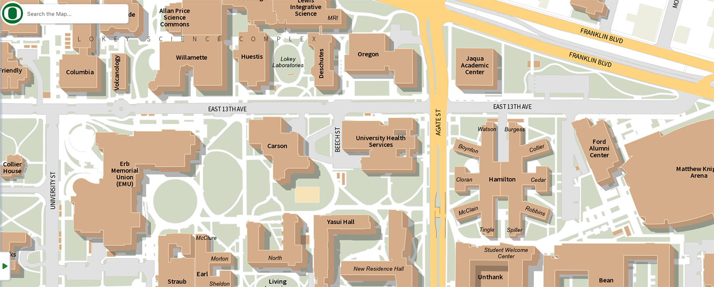 UO campus map section